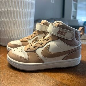Little Kid size 12 Nike Kids Tan and White High-Top Sneakers